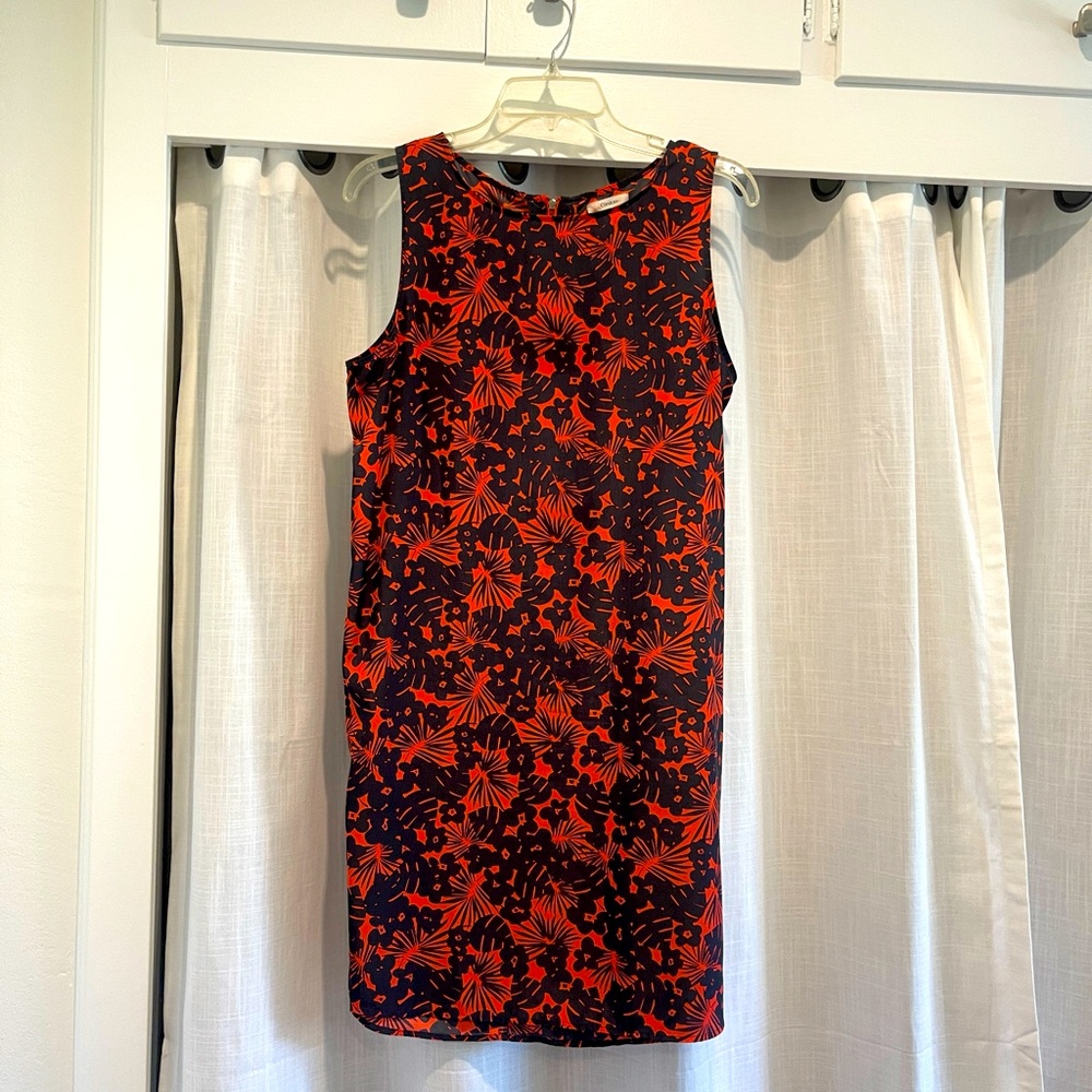 Caslon Orange & Black printed shift dress Sz M